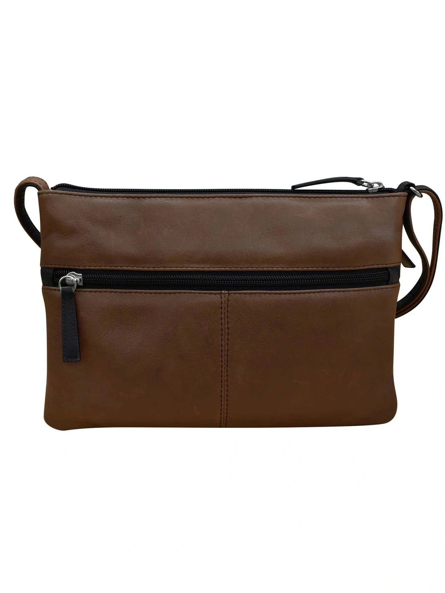 Handbag Double Zip Crossbody BagTofe/Black Leather RFID Blocking 6028
