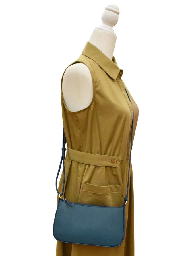 Handbag Classic Crossbody Blue Leather RFID Blocking 6067