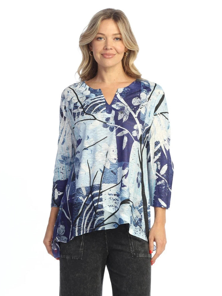 61-2075 Hana Shear 3/4 Sleeve Tunic With Chiffon Border Women's Top