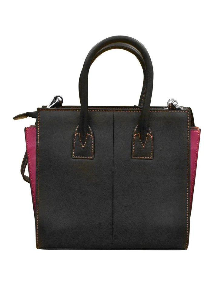 Handbag Small AccordianSatchel Black Paradise Leather RFID Blocking 6190