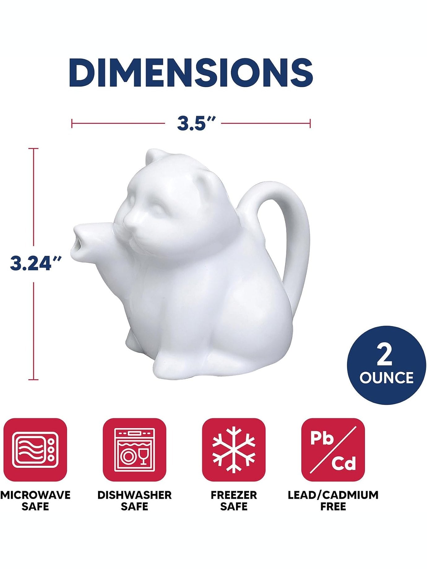 Hic- Mini Creamer White Cat Porcelain 2oz Nt1090
