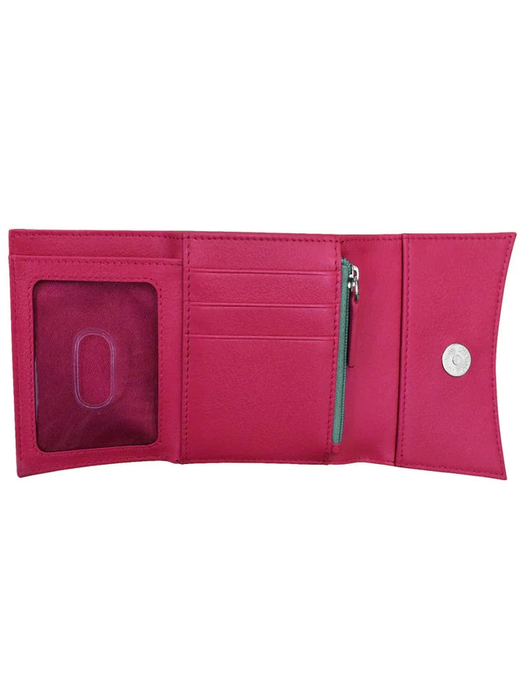 Wallet Tri Fold Indian Pink/Turquoise Arch Flap 2 Tone Rfid Protected 6233