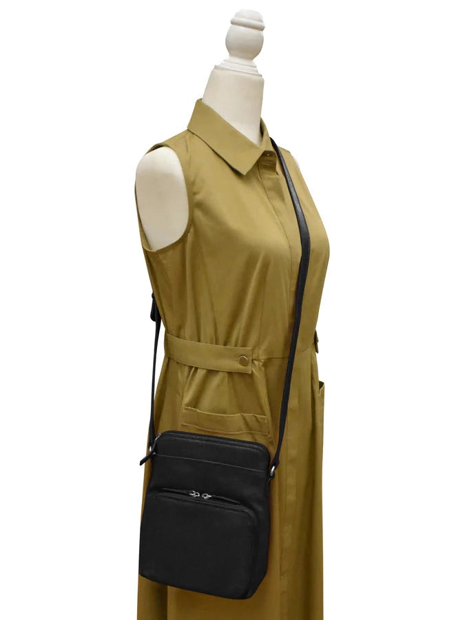 Handbag Small Crossbody Organizer Black Leather RFID Blocking 6330