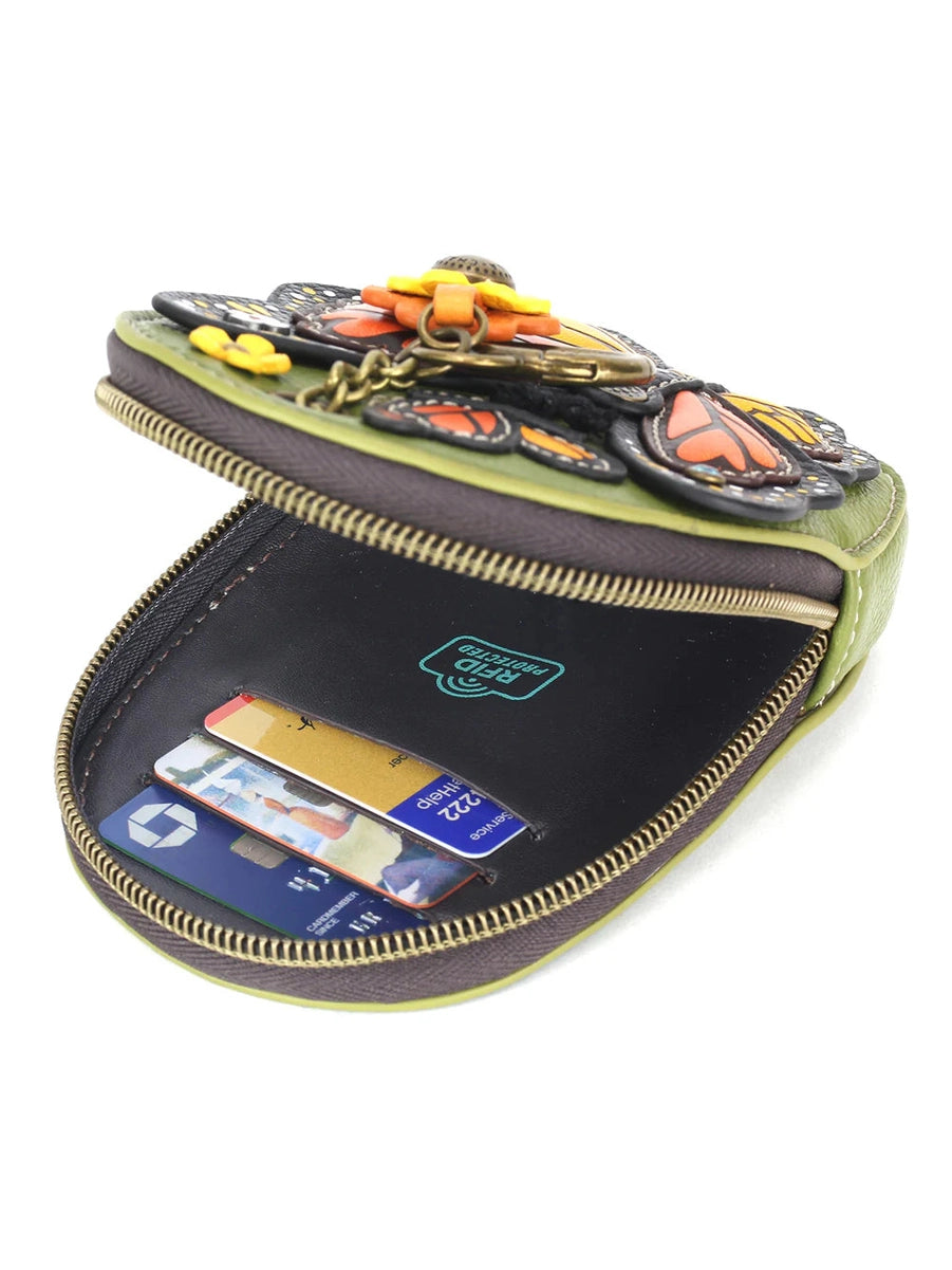 Mini Coin Purse Green Monarch Butterfly Rfid 638Mb5
