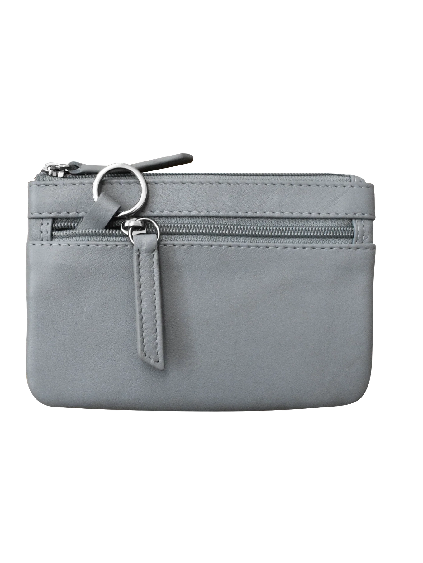 Wallet Coin Purse Cool Grey Leather 2 Zipper Pockets With Key Ring Rfid Protected 6413