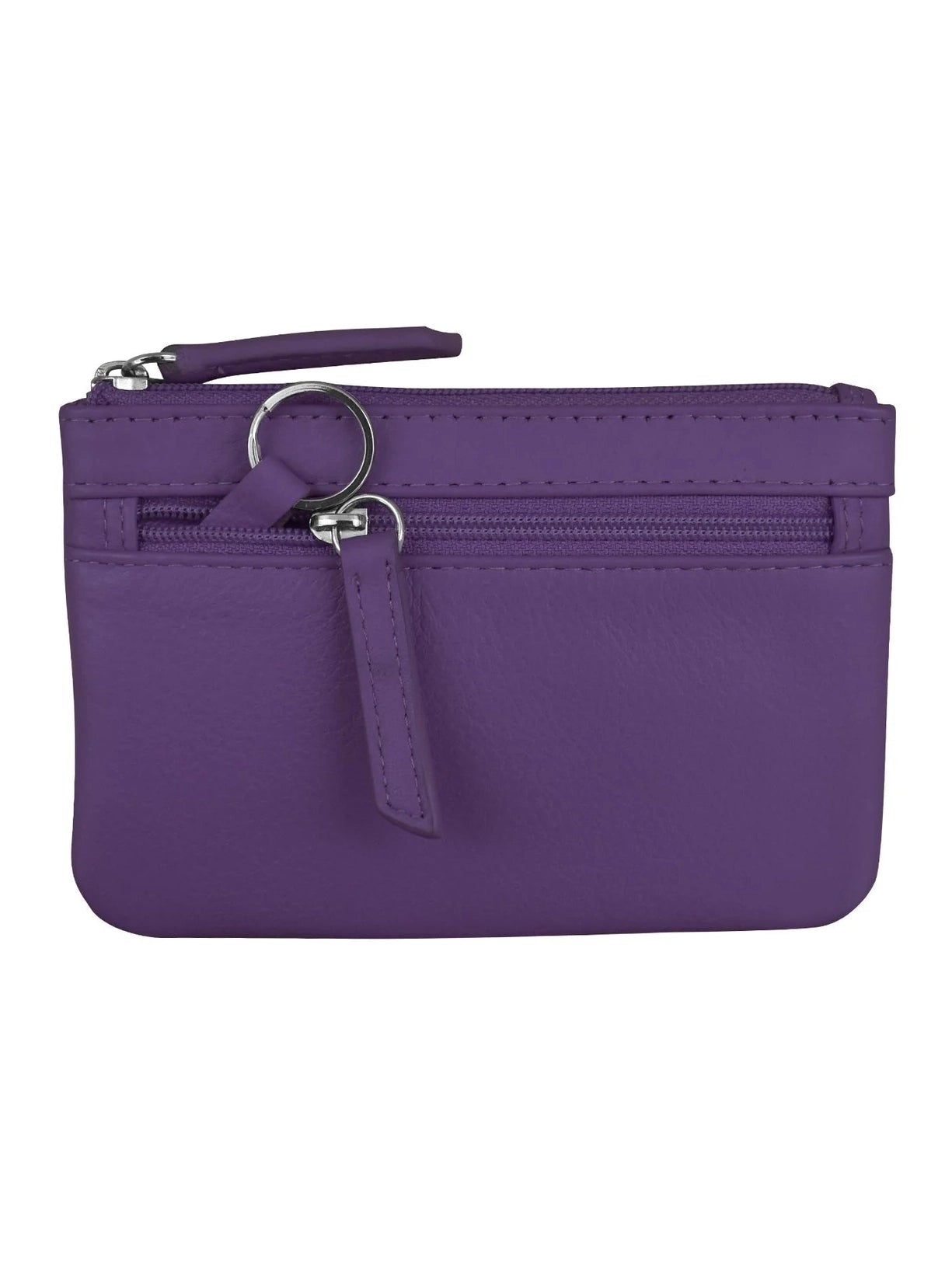 Wallet Coin Purse Purple Leather 2 Zipper Pockets With Key Ring Rfid Protected 6413