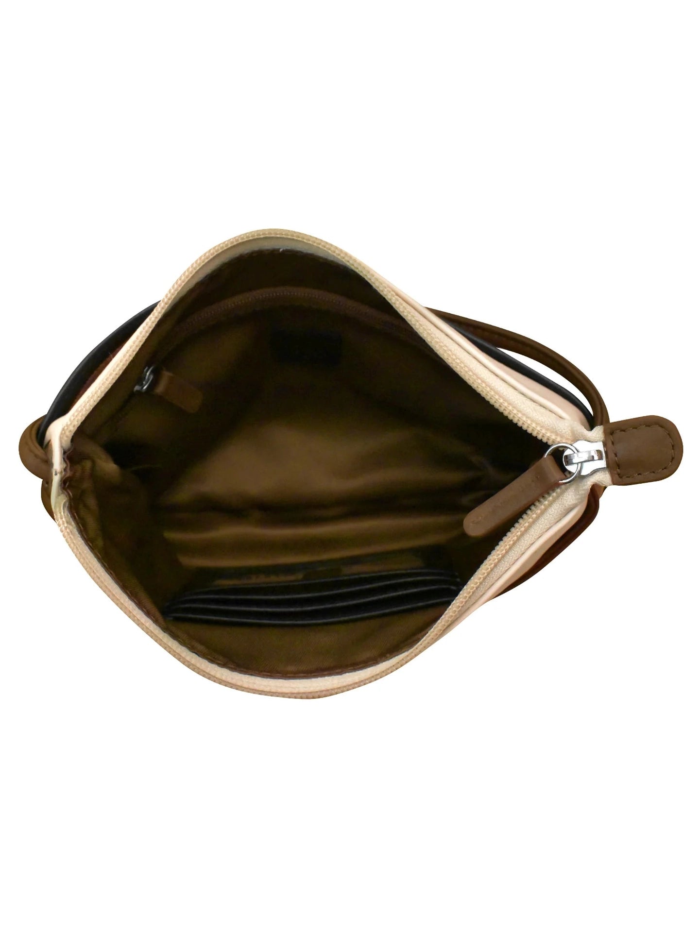Purse Crossbody Brown Combo Round Zipper Leather 6723 Bag