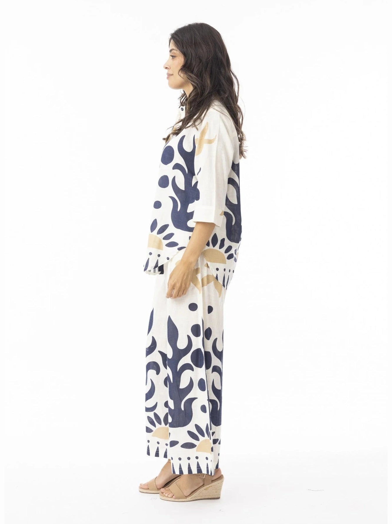 Pants Nazca Print 3/4 Length 2 Pocket Cream 4658