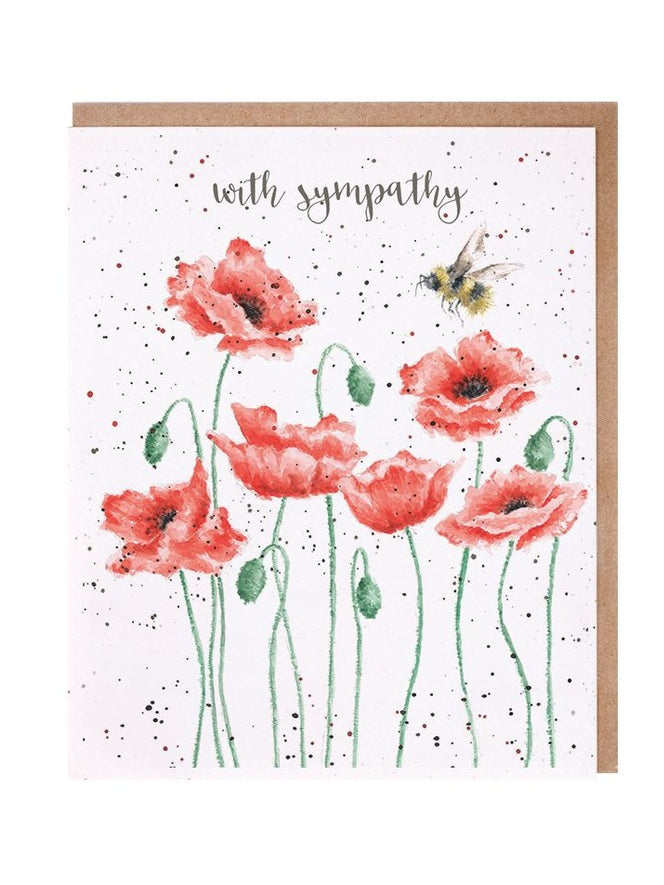 Card - AOC071 - With Sympathy - Poppies Bee