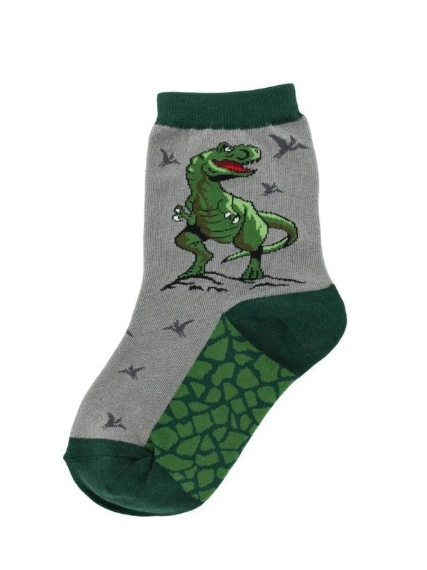 Kid's Socks Two Sizes Available T-Rex Grey/Green 7047