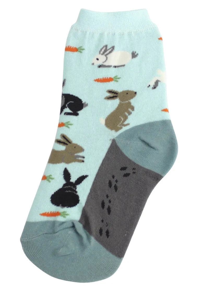 Kid's Socks Two Sizes Available Rabbits Teal/Brown 7147
