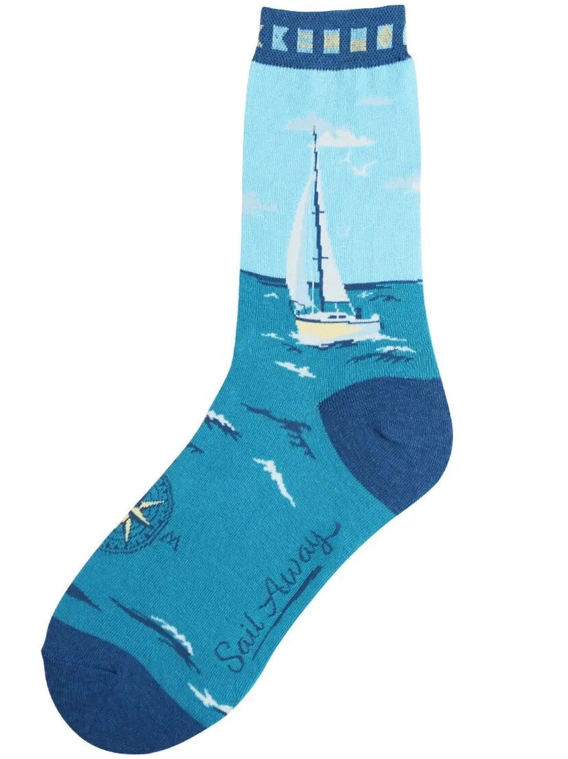 Women's Sock Sail Boat Blue 7164