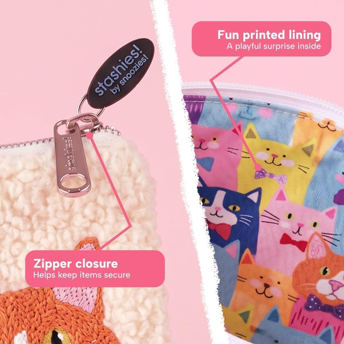 Snoozies-Stashies Pink Dogs Emboidered Zippered Cosmetic Pouch Women's 