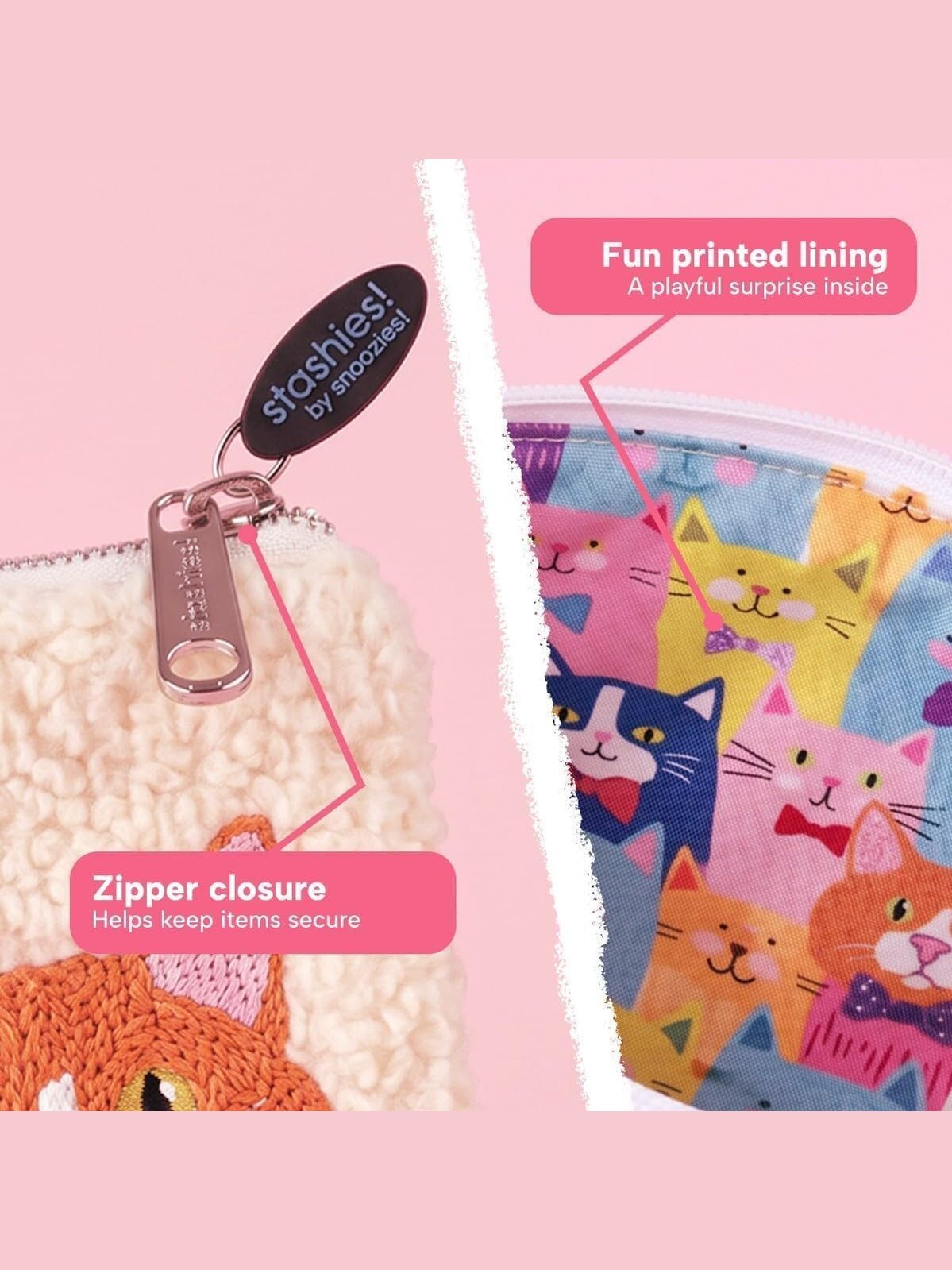 Snoozies-Stashies Pink Dogs Emboidered Zippered Cosmetic Pouch Women's 