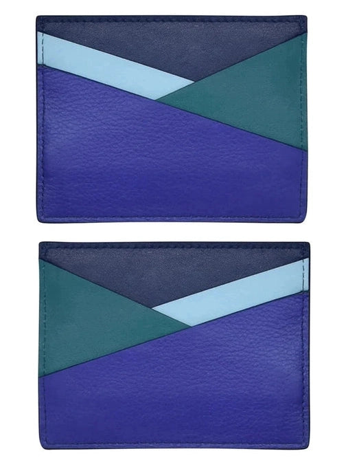 Card Holder Asymmetric Denim Multi Leather RFID Blocking 7173