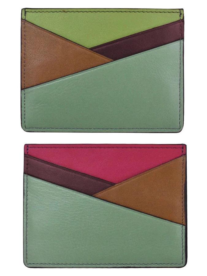 Card Holder Asymmetric Sage Multi Leather RFID Blocking 7173