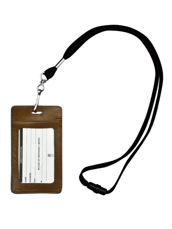 I.D. Badge Holder Lanyard Toffee Leather RFID Blocking 7200