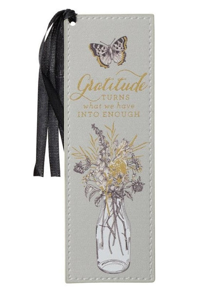 Bookmark Gratitude Grey Faux Leather Bmf147