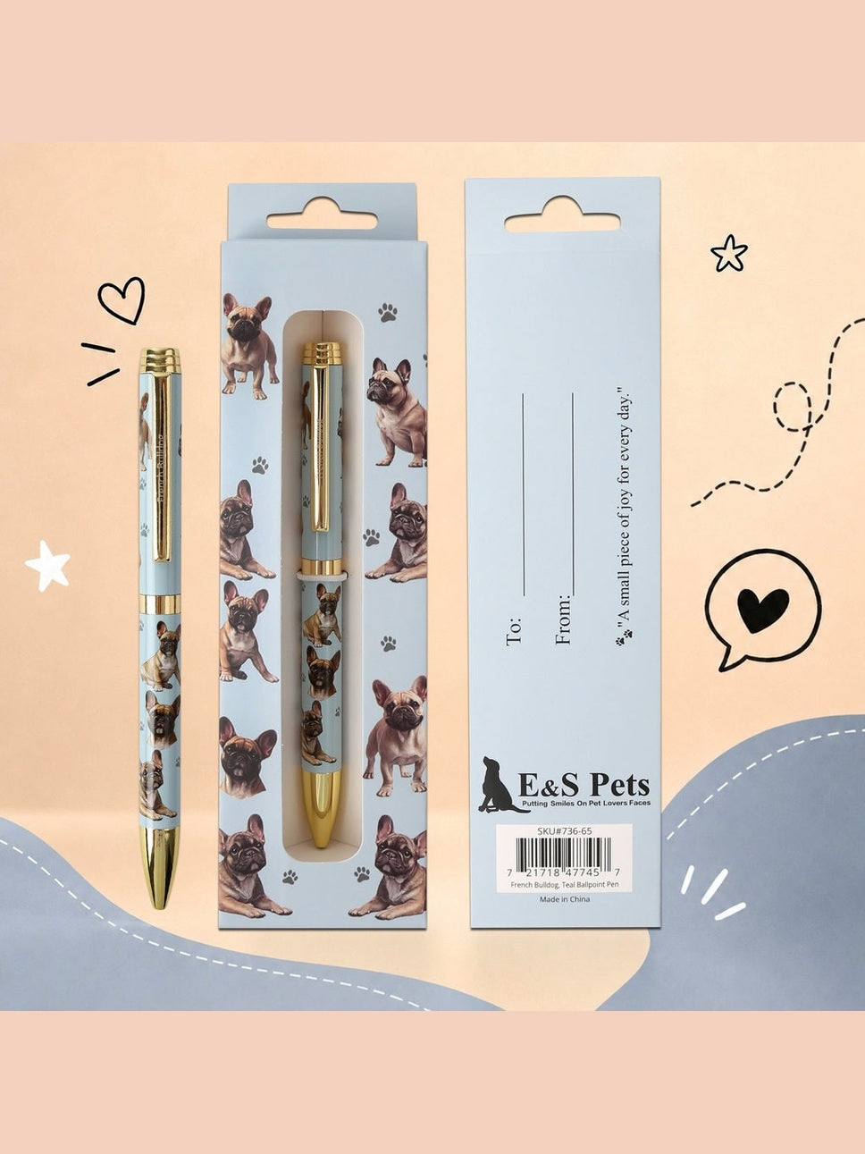 Pen Ball Point French Bulldog Teal Gift Boxed 736-65