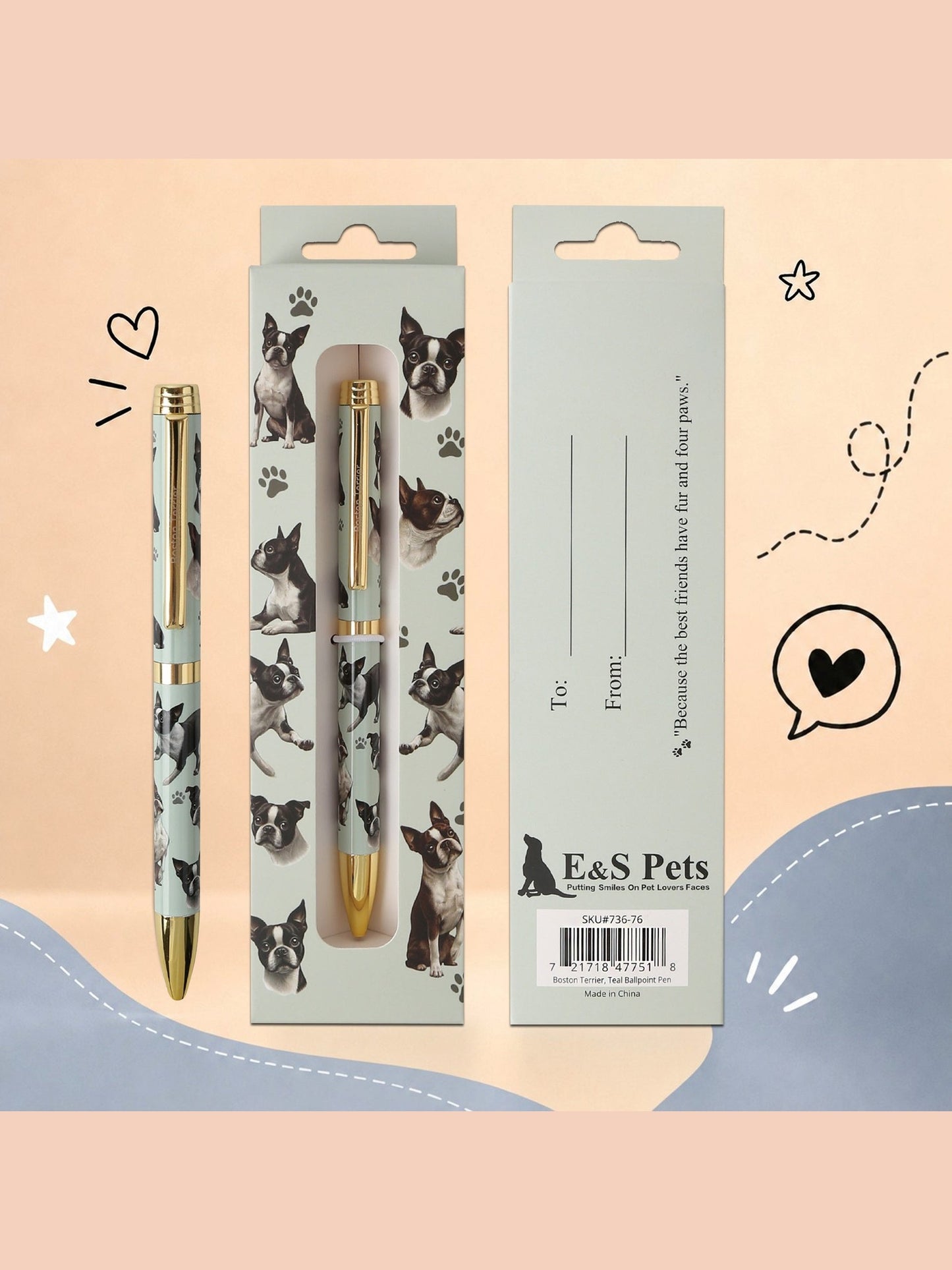 Pen Ball Point Boston Terrier Teal Gift Boxed 736-76