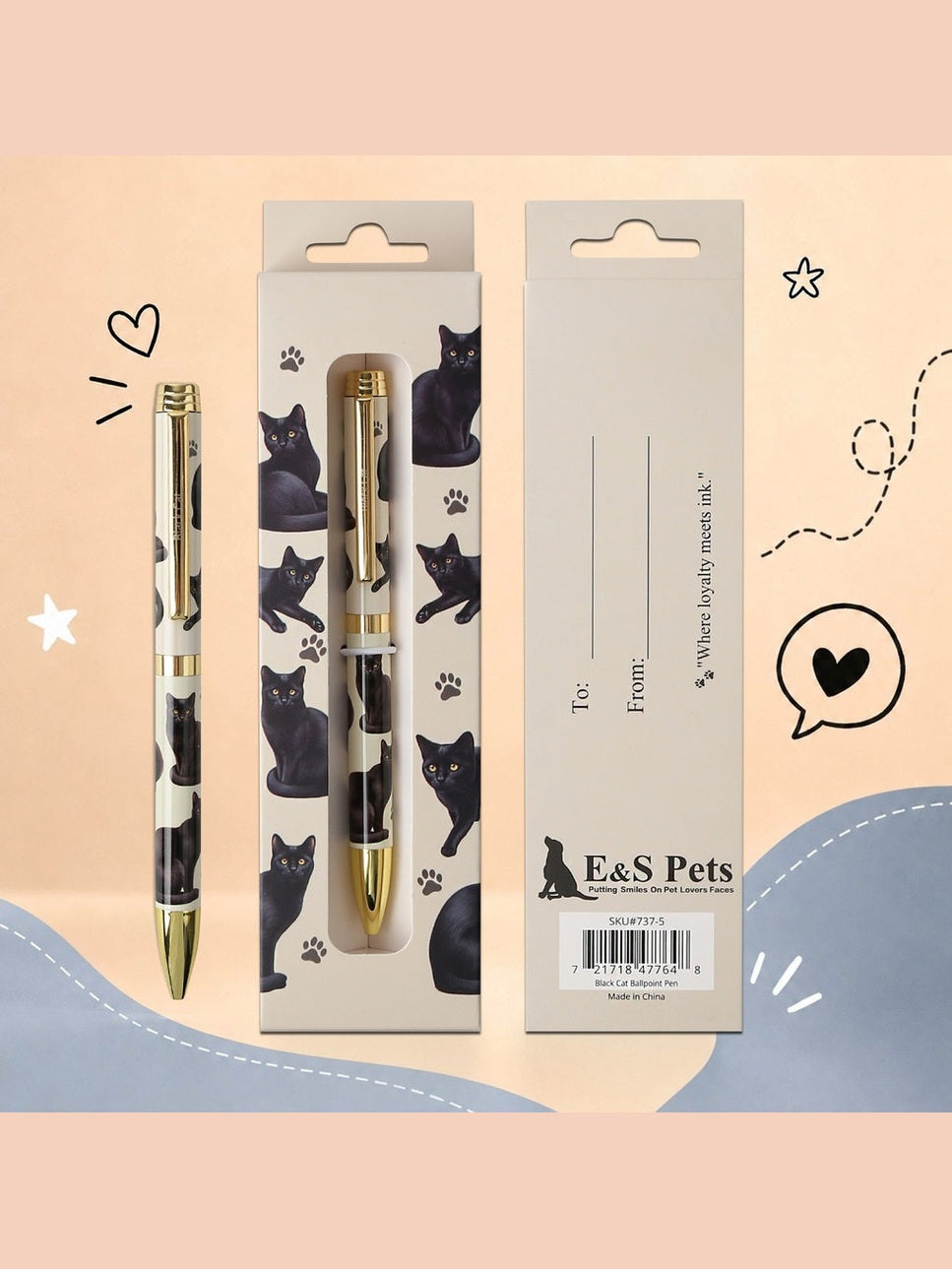 Pen Ball Point Black Cat Gift Boxed 737-5
