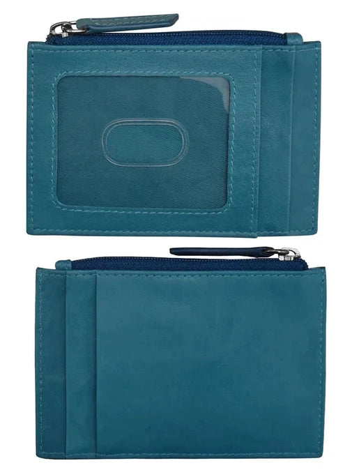 Card Holder Zip I.D. Card Case Jeans Blue Leather RFID Blocking 7416
