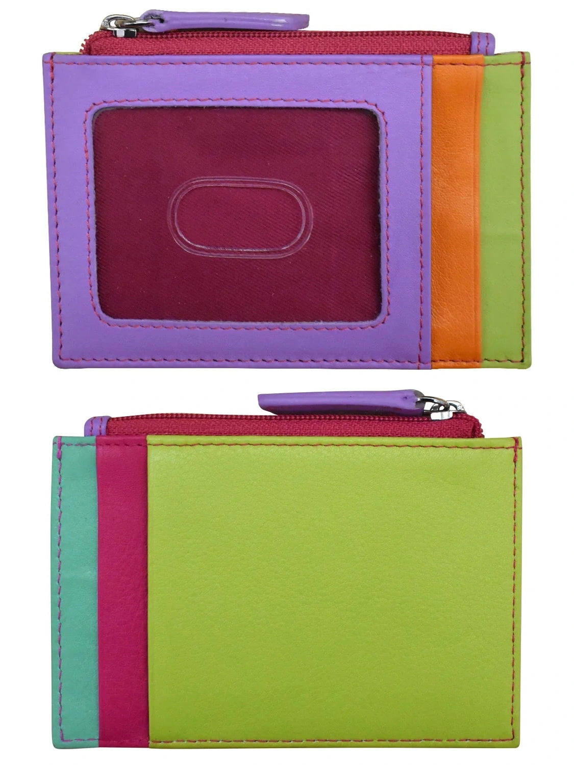 Card Holder Zip I.D. Card Case Palm Beach Leather RFID Blocking 7416
