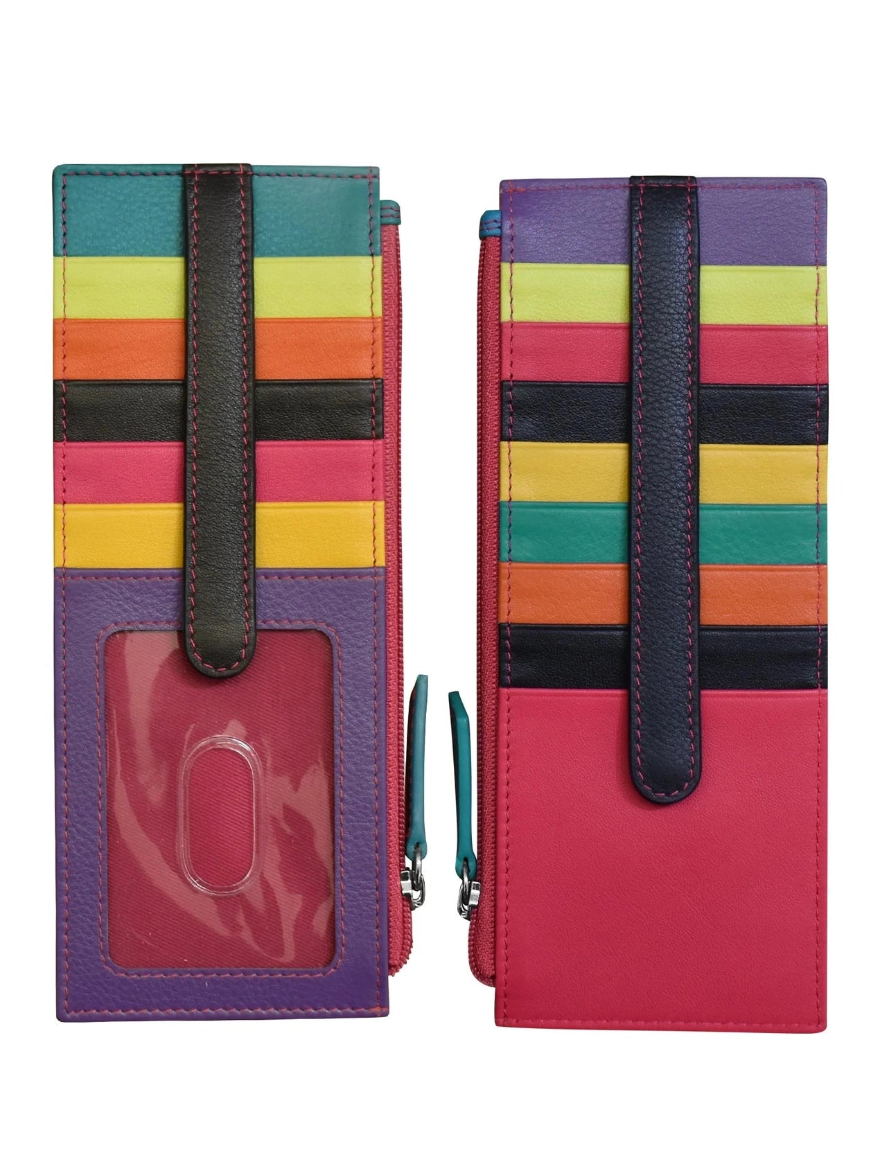 Black Brights Leather Double Sided Long Credit Card Holder