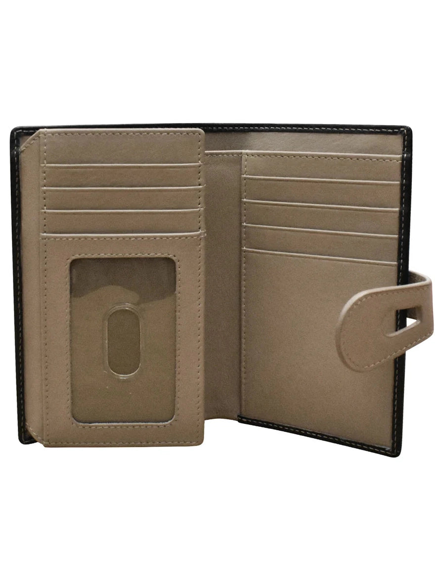 Wallet Midi With Cut Out Tab Black/Taupe Leather RFID Blocking 7817