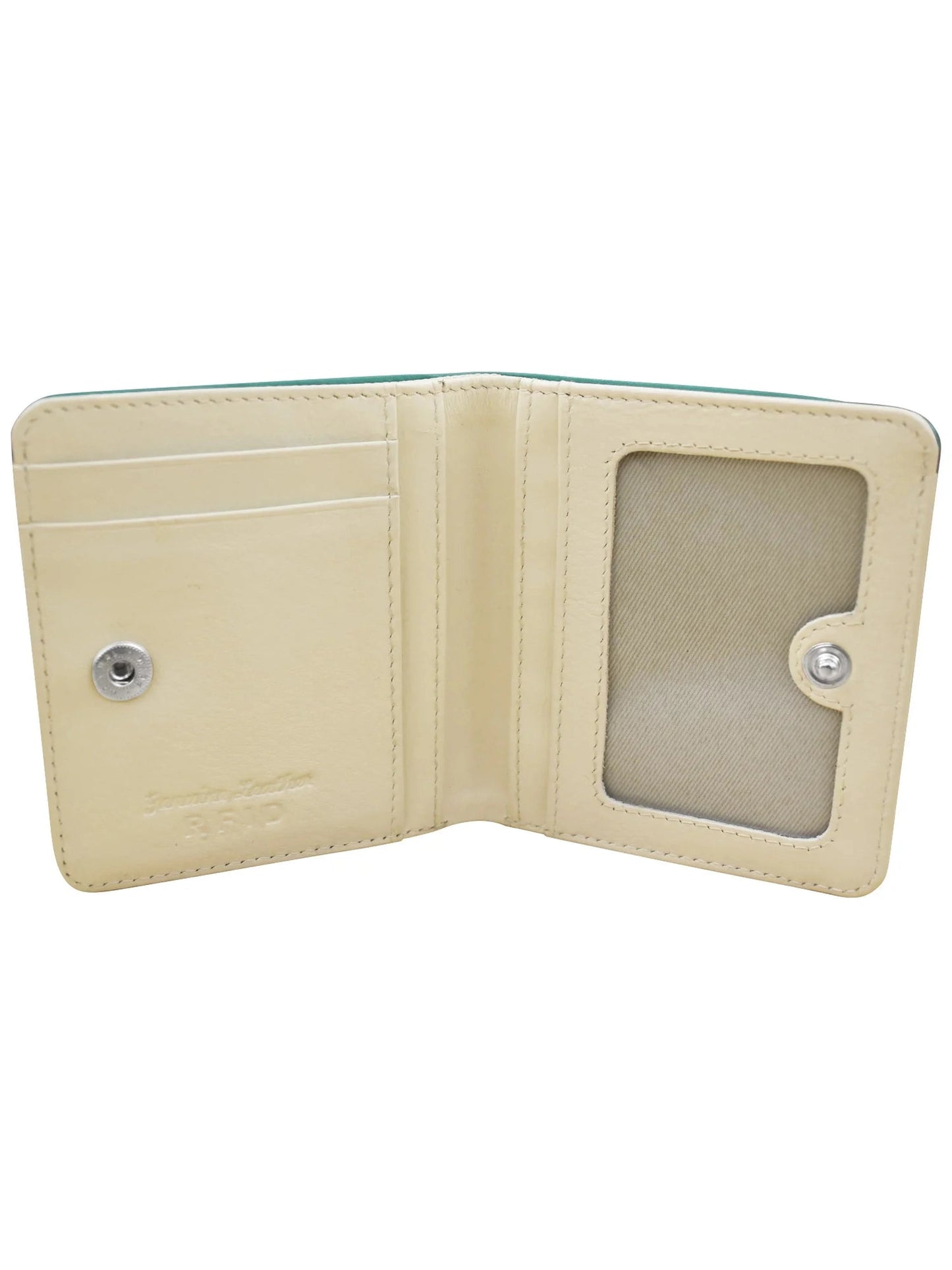 Turquoise/Bone-Two Tone Mini Bifold Rfid Leather Wallet
