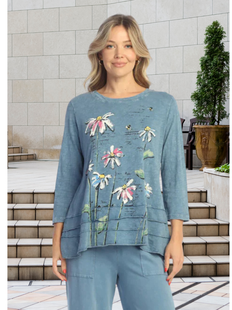 M66-2089 Lola Blue Floral Print Layered Tunic Top Women's