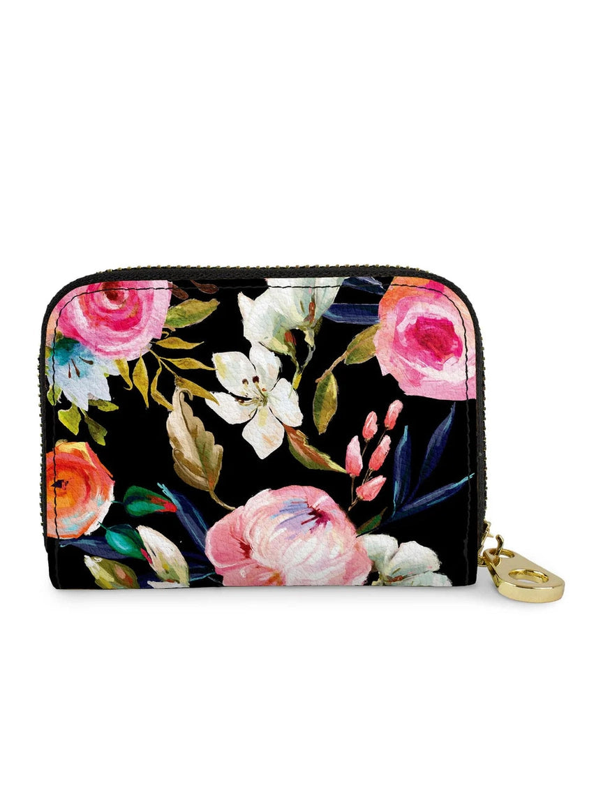 Zippered Armored Wallet Floral On Black 81026