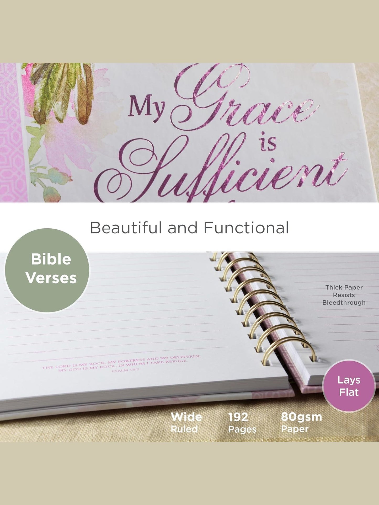 Book Journal Spiral Bound My Grace Is Sufficient Pink Hummingbird Jlw188