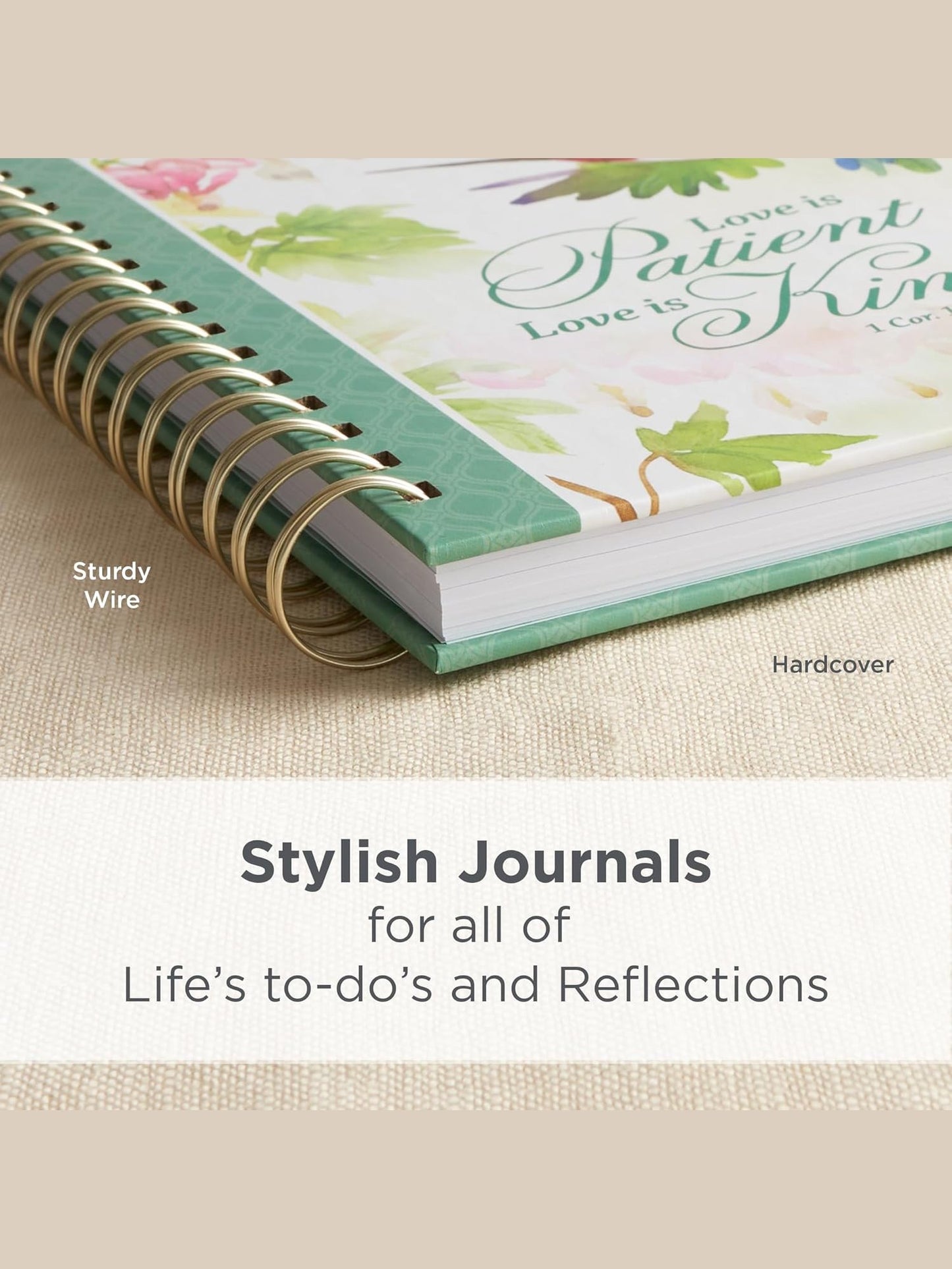 Book Journal Spiral Bound Love Is Patient Green Hummingbird Jlw187