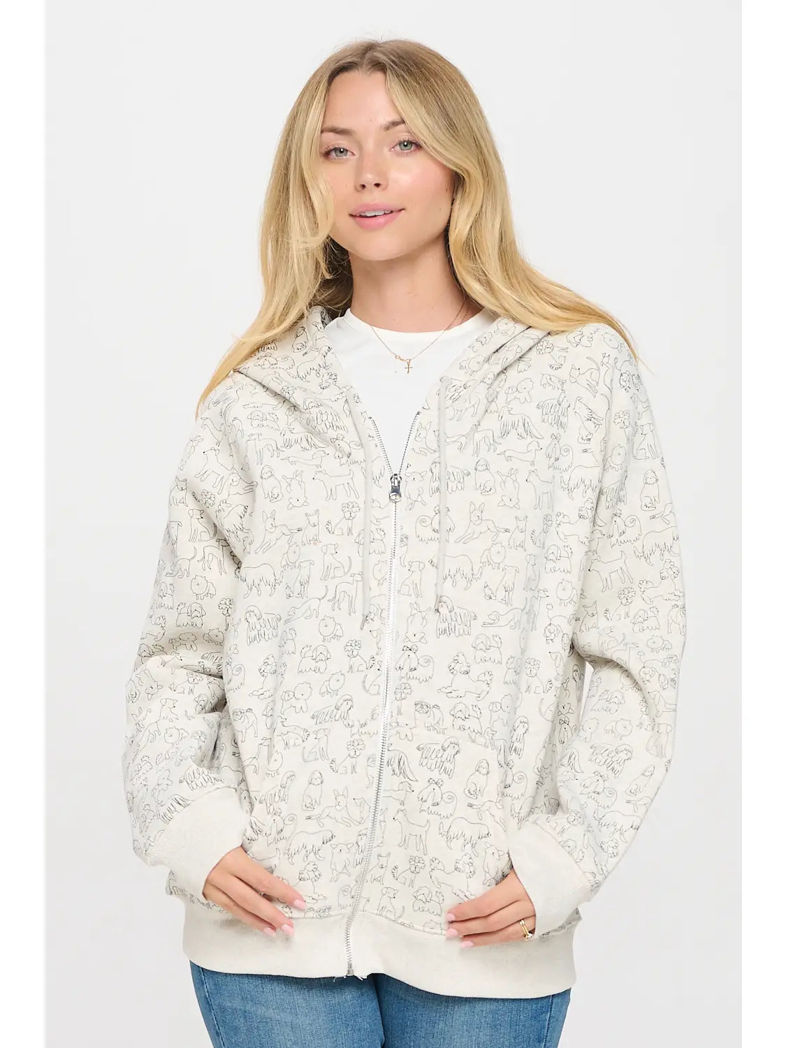 Jacket With Hood 2Pocket Zipper Front Dog Print Multiple Breeds Women's HO143