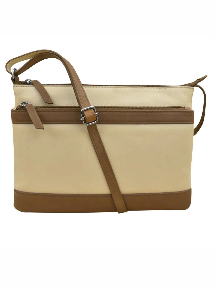 Handbag Double Zip Crossbody Bag Stone A.Saddle Leather RFID Blocking 6028
