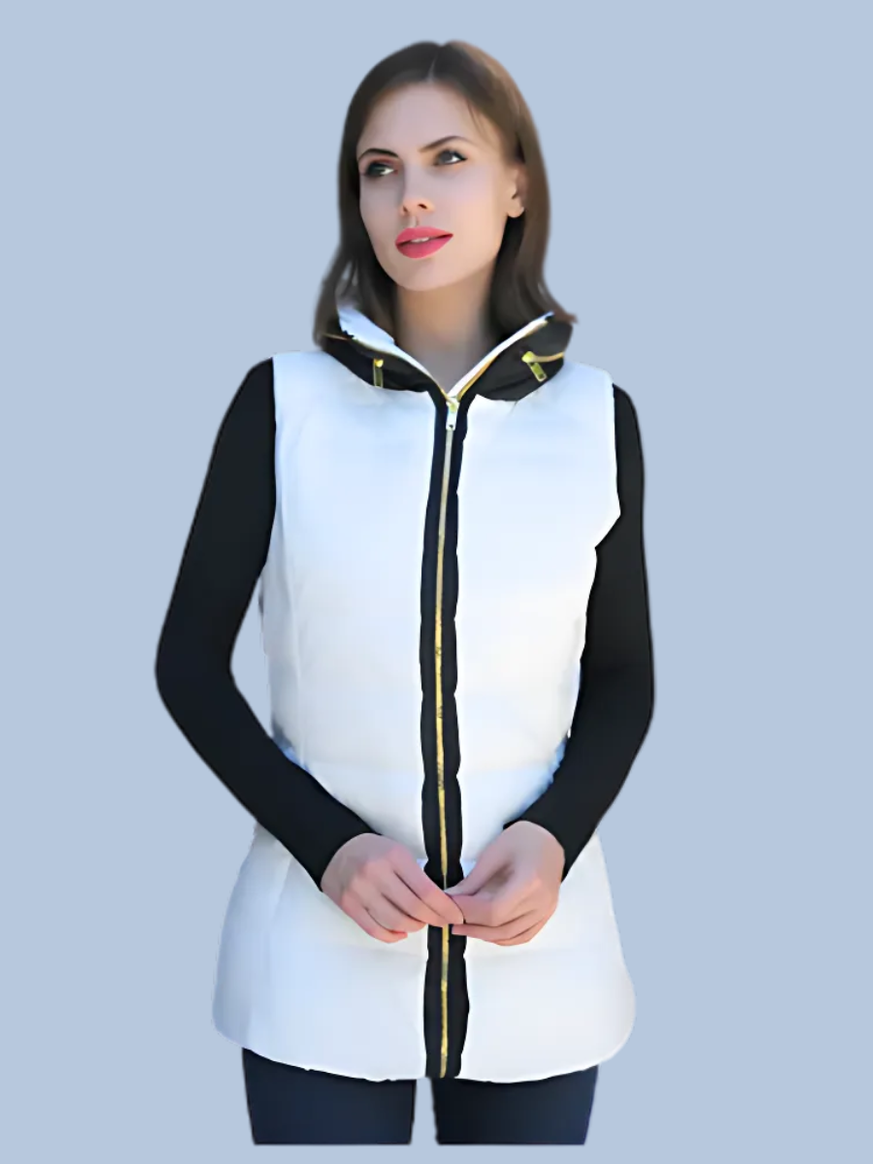 Vest Down Puffer With Hood And Side Zipper Vents Antique White Kara Women's