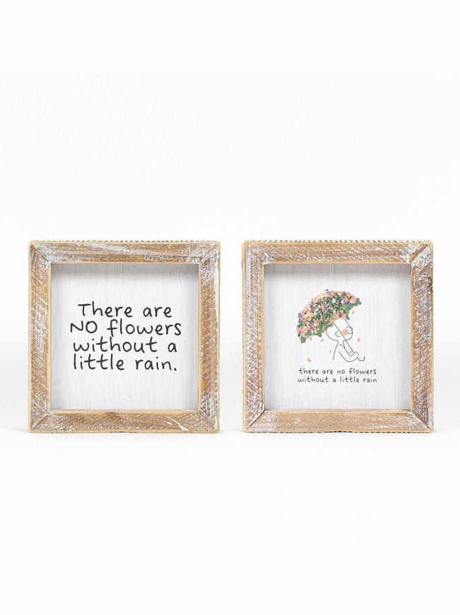 Wood Framed Double Sided Picture No Flowers Without Rain 11725