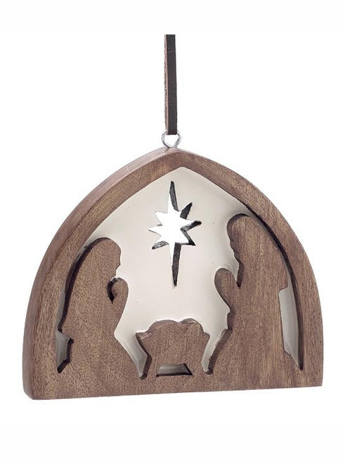 Christmas Ornament Holy Family Nativity Wood Lacquer 4" X 5"9748728