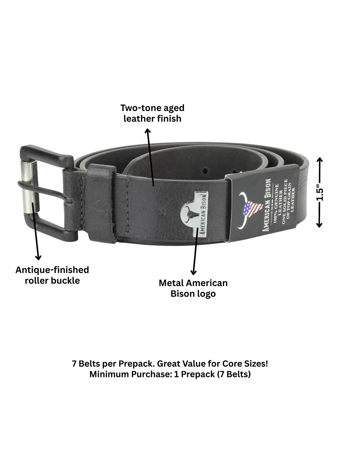 Belt Black Leather 1.5" Men's American Bison Abb007