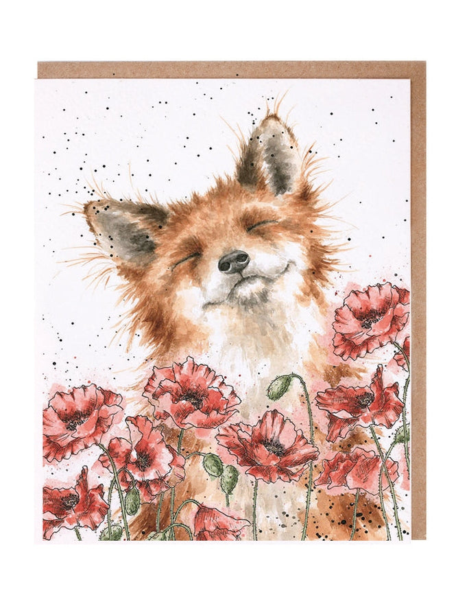 Card - ACS114 - Poppy Field Fox - Blank Inside