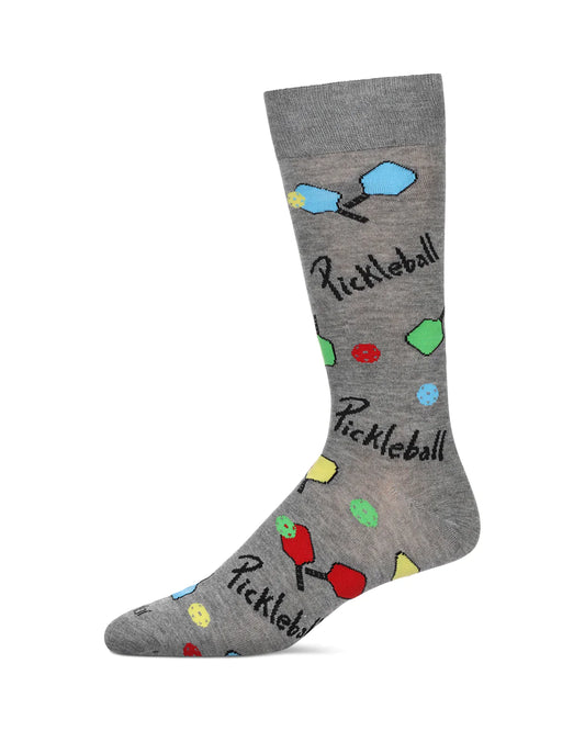 Men's Sock-PickleballPaddle-Med Grey Heather-Bamboo Crew Sock-Acv08546 