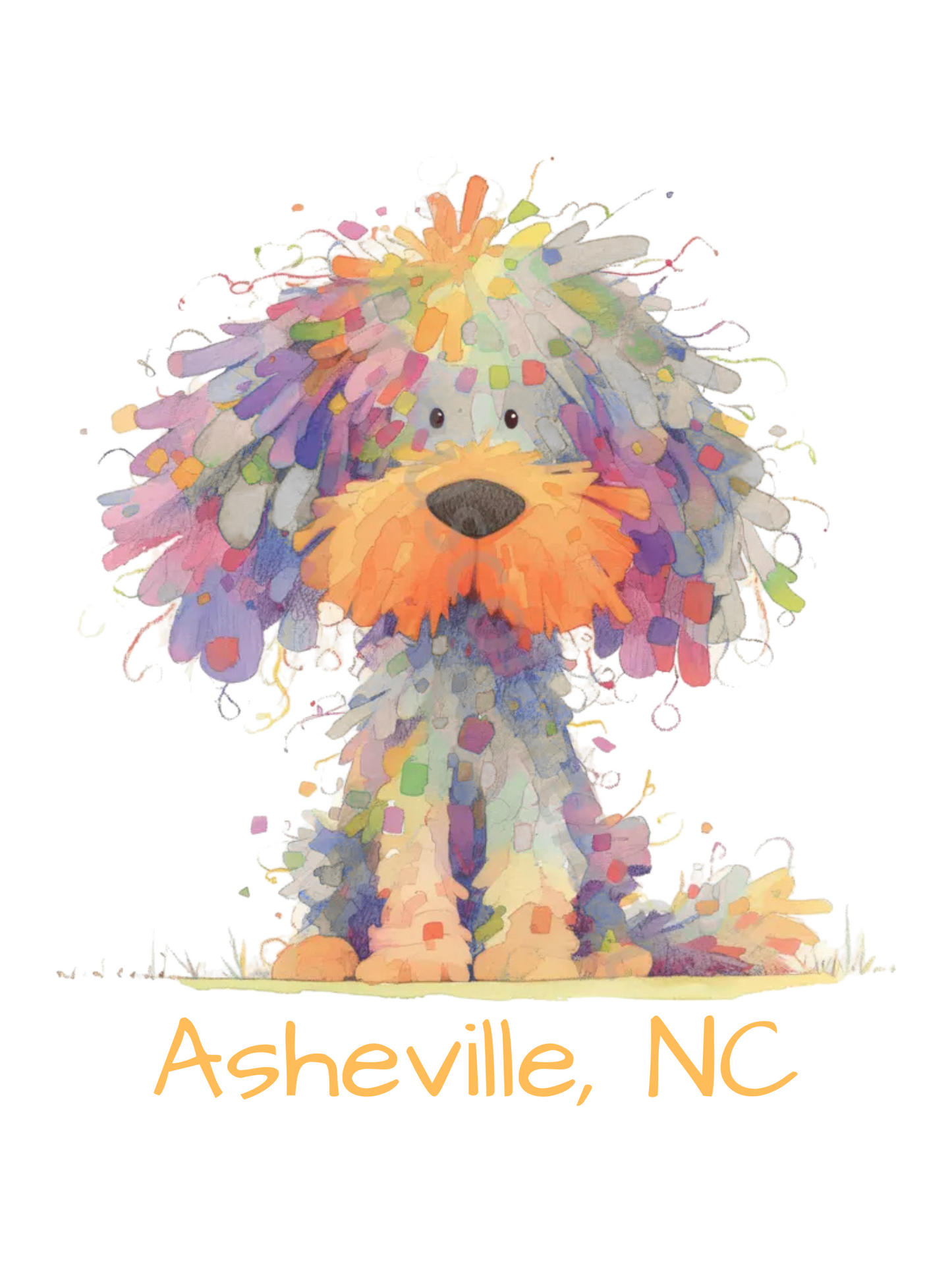 Sweatshirt Frizzy Hair Denim Blue Dog Multi Color Print with Asheville