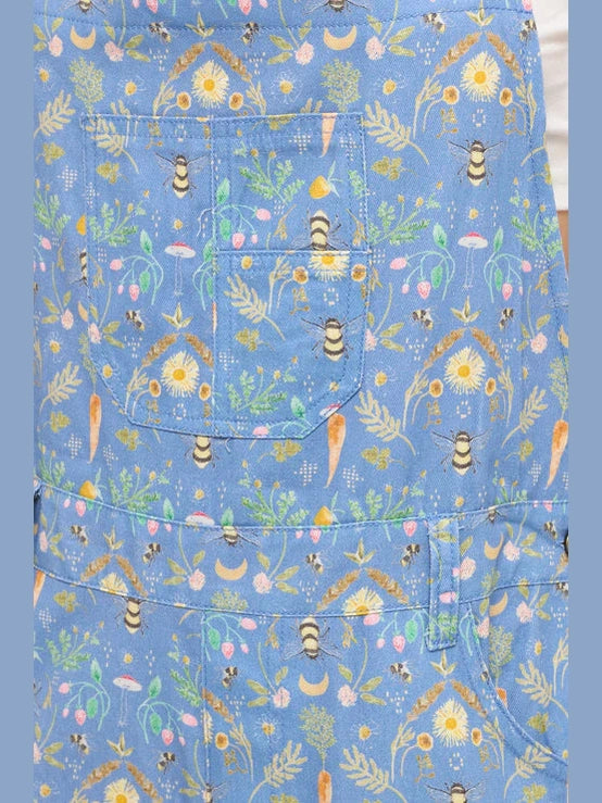 Overalls Bee Garden Blue Print Women's Sm2677