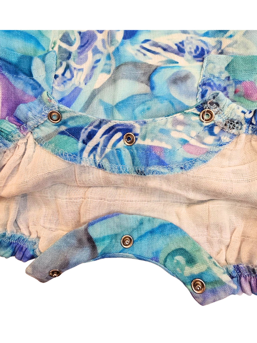 Bubble Romper - Blue Lagoon - 100% Cotton / Guaze - Ruffle Sleeve - Elastic leg - Baby - BLULAG242