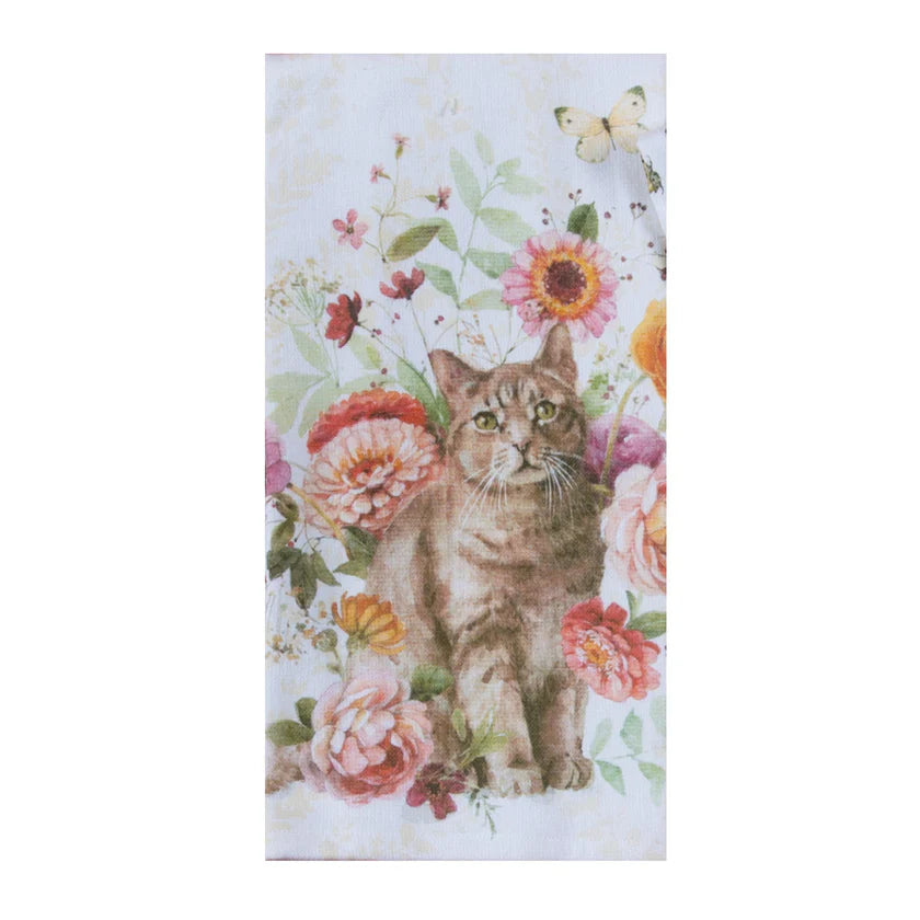 Tea Towel Bee Inspired Floral Cat Dual Purpose Terry R8526