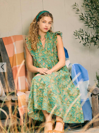 Dress Floral Garden Sage Mix Print Tiered Maxi Dress C4373