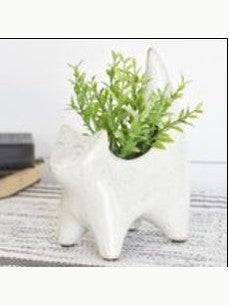 Cat Planter Ceramic Speckled Beige 7" " PDGY-042