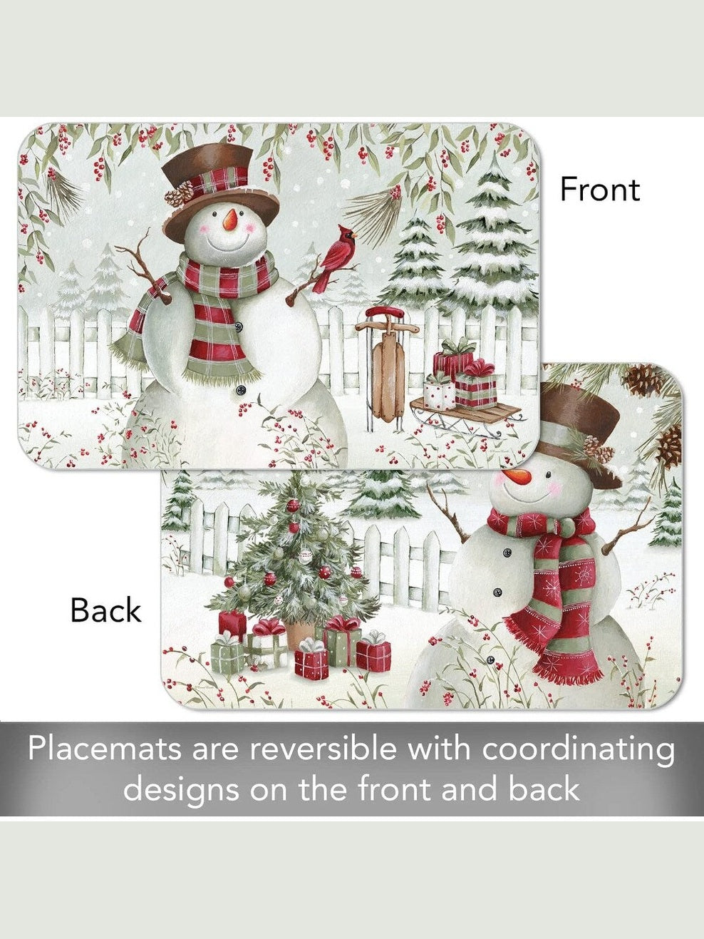 Counter Art-Reversible Placemat 11x17" Christmas Brown Hat Snowman 174-00177