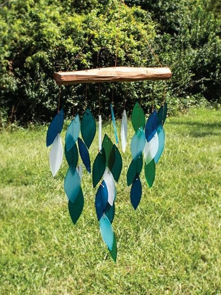 Glass Wind Chime Ocean Waterfall Drift Wood 9 x 22" Geblueg45